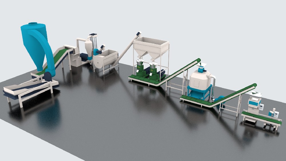 Production line for feed pellets at the time